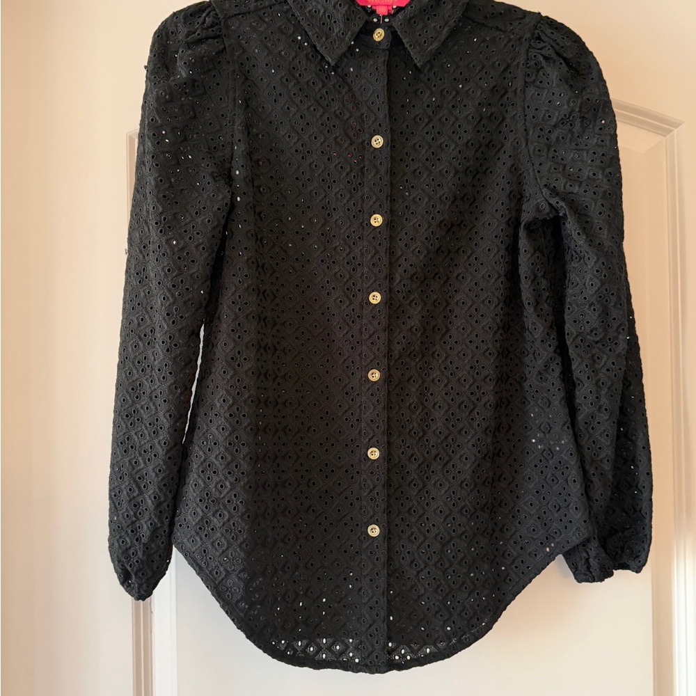 Lilly Pulitzer Sea breeze Eyelet Button Down Shirt Onyx Size XXS NWT